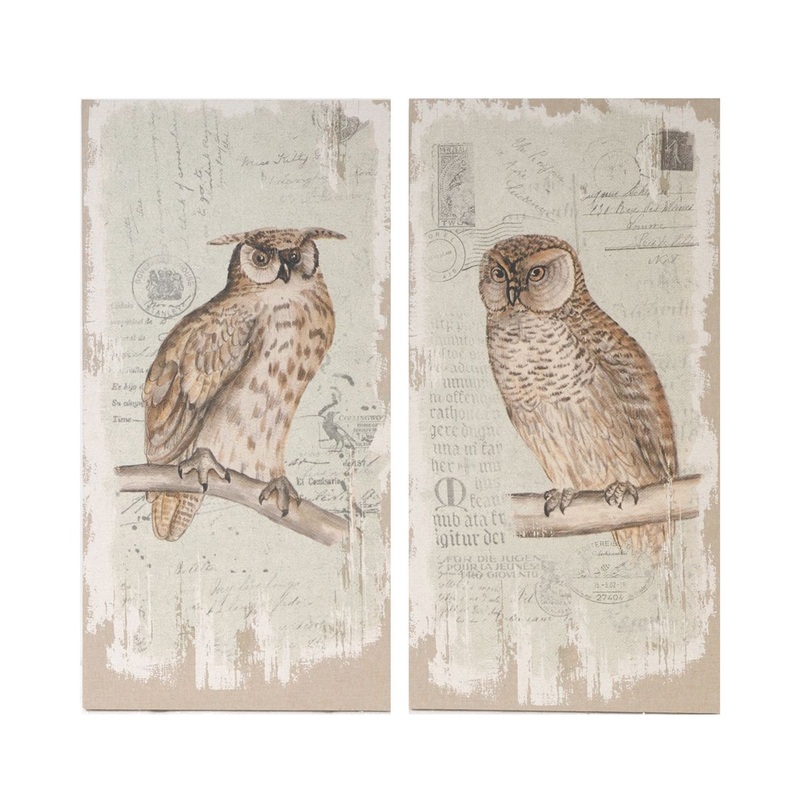 Lilith Owl Prints With Distressed Look, Rectangle Animal Hanging Wall Art (Set of 2) – Multicolor