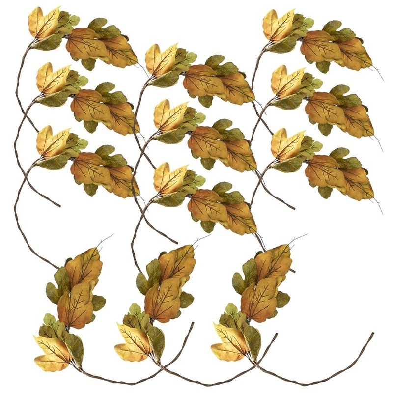 Maple Leaf Spray Green & Mustard, Botanicals Decor For Harvest Festival Fall Festival & Thanksgiving Table Decorations (Set of 12) – Green / Mustard