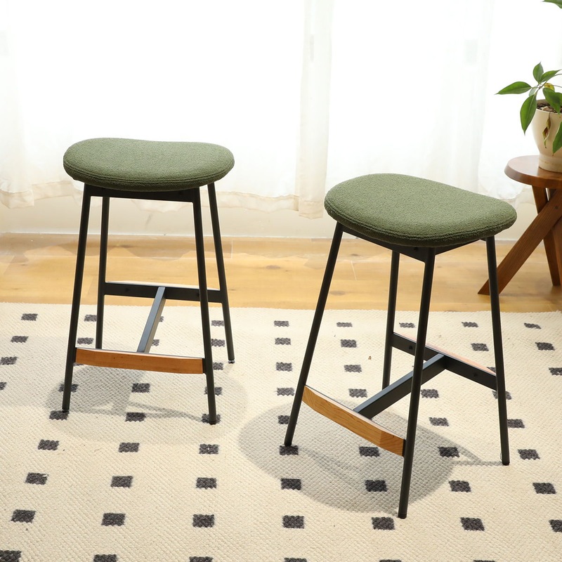 Modern Bar Stools Comfortable & Stylish Counter Height And Bar Height Bar Stools, Soft Fabric Upholstered, Backless For Kitchen, Dining Room Bar Chairs (Set of 2) – Green