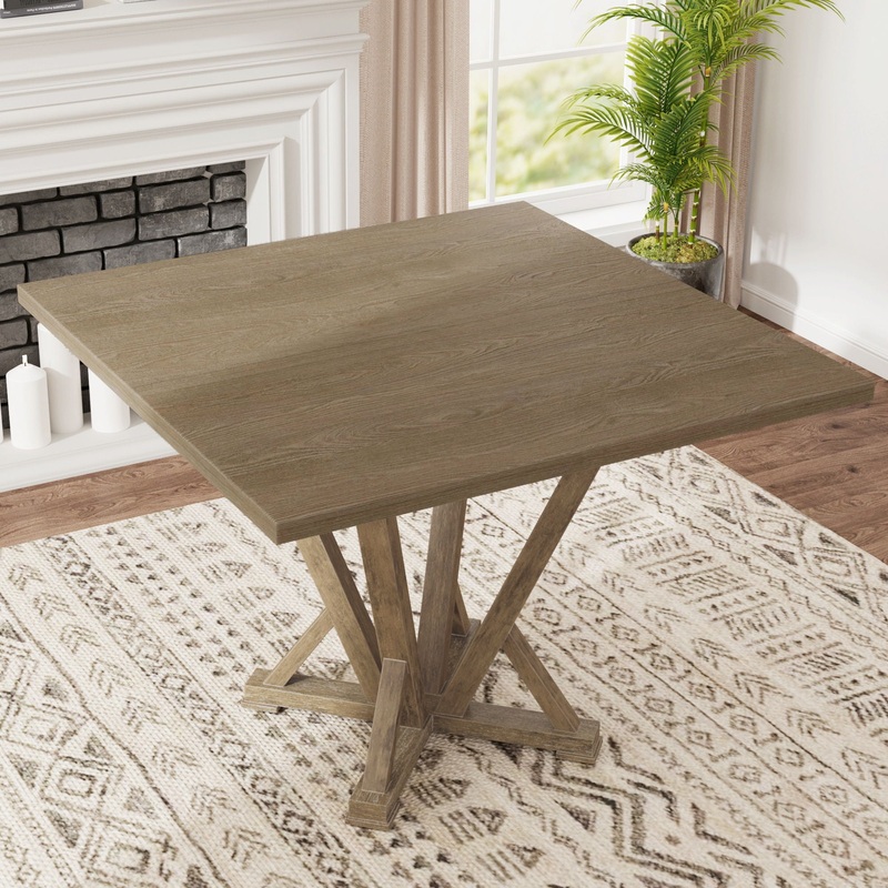 Modern Farmhouse Square Counter Table Solid Wood Rubberwood Antique Finishing Rustic Look Distressed Look Wire Brushed For 4 Seaters – Grayish Brown
