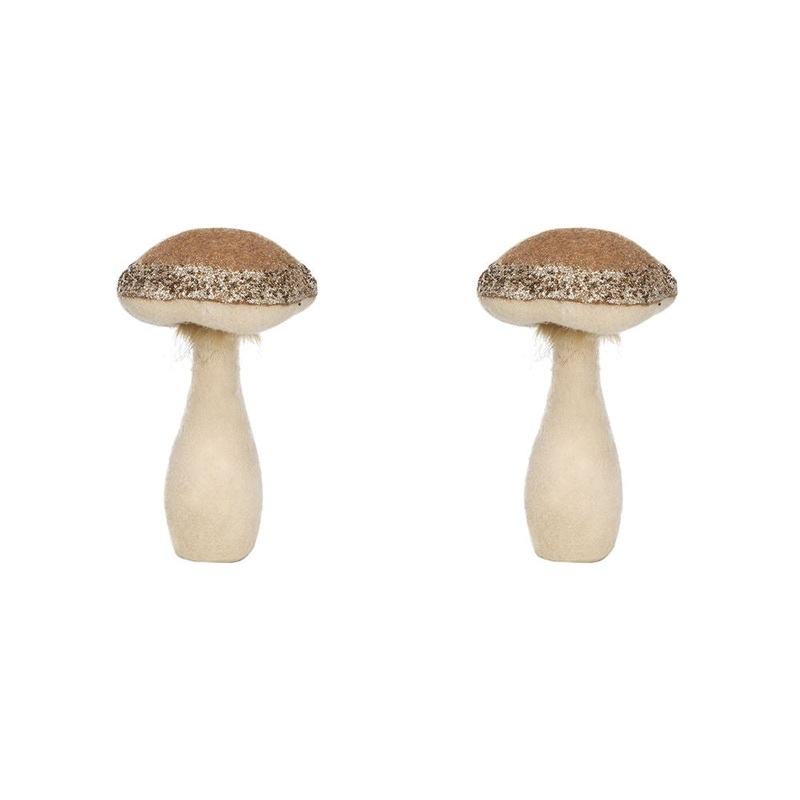 Mushroom Holiday Ornament, For Harvest Festival Fall Festival & Thanksgiving Table Decorations (Set of 2) – Beige / Light Brown