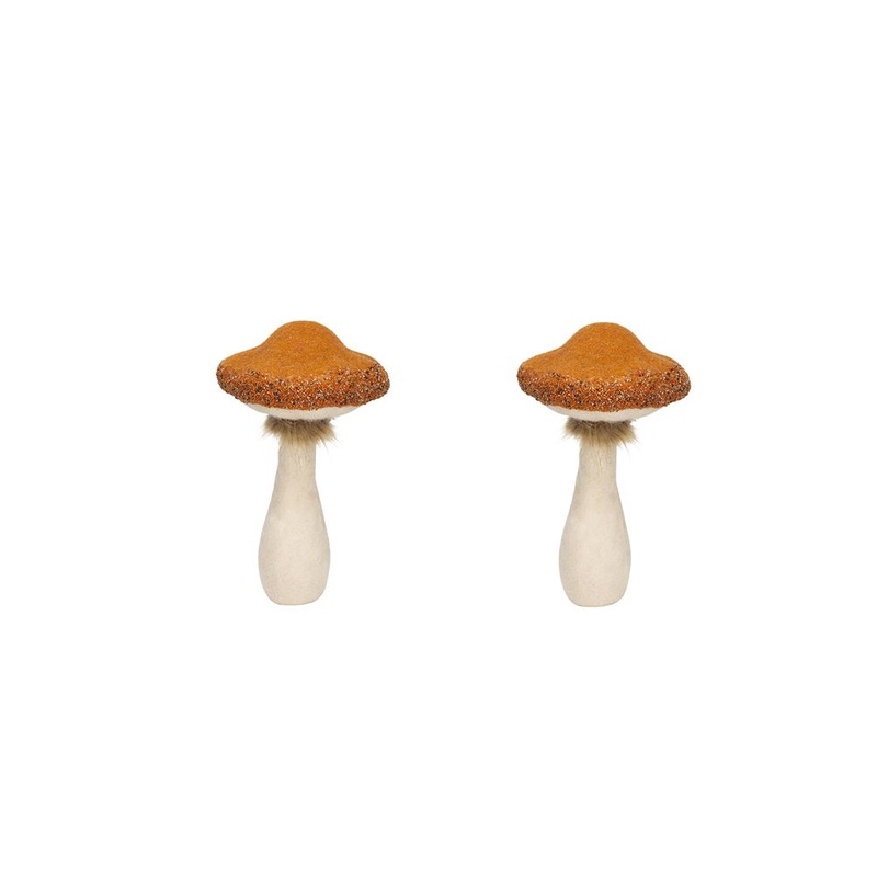 Mushroom Holiday Ornament, For Harvest Festival Fall Festival & Thanksgiving Table Decorations (Set of 2) – Beige / Orange