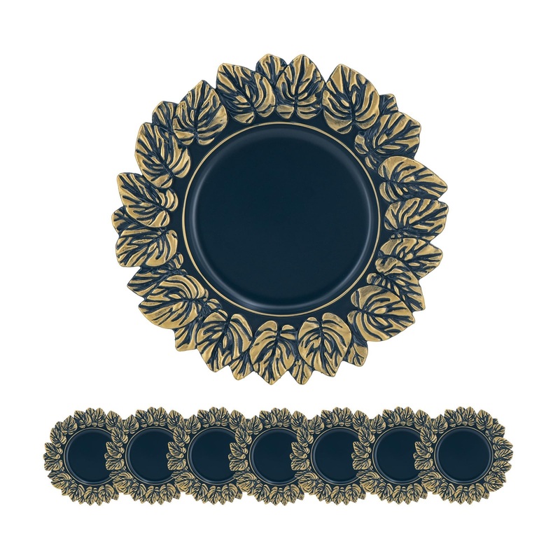 Plastic Charger Plate (Set of 8) – Blue / Gold