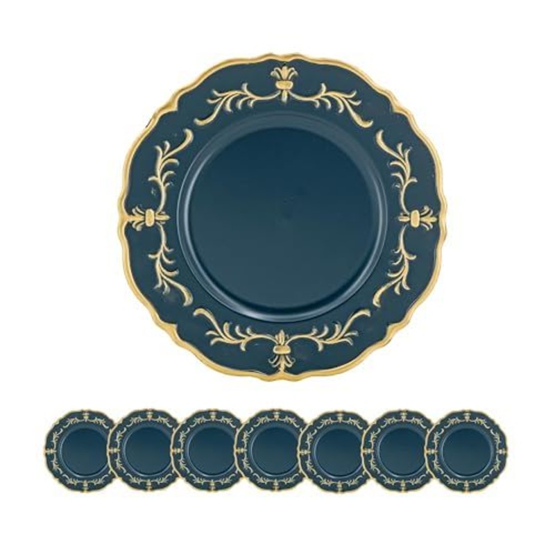 Plastic Charger Plate (Set of 8) – Blue / Gold / Polypropylene
