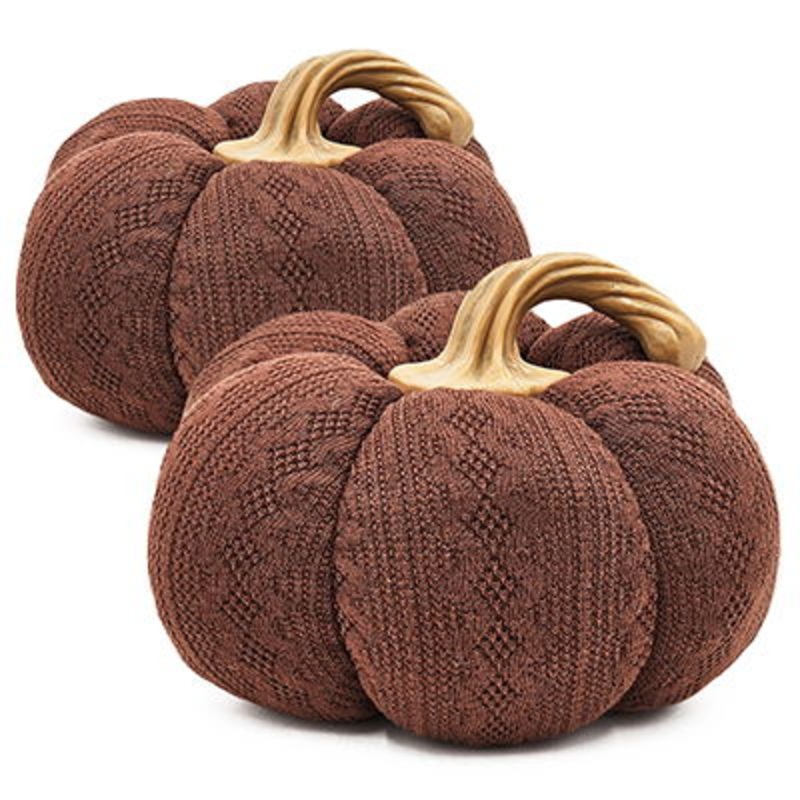 Pumpkin Ornament Decor For Holiday Harvest Festival Fall Festival & Thanksgiving (Set of 2) – Dark Brown