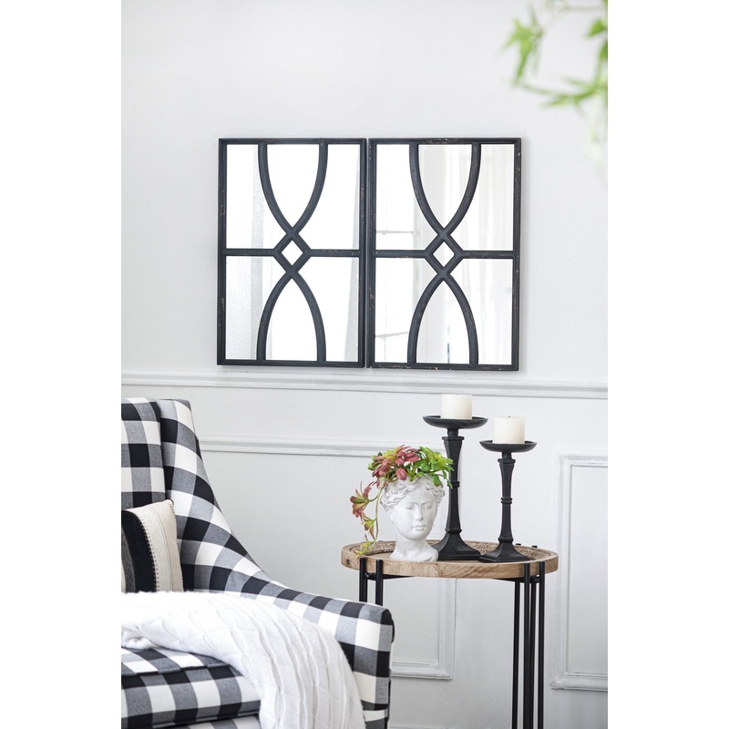 Rectangular Wooden Wall Mirror With Antique Frame, Vertical Or Horizontal Home Decor For Living Room (Set of 2)