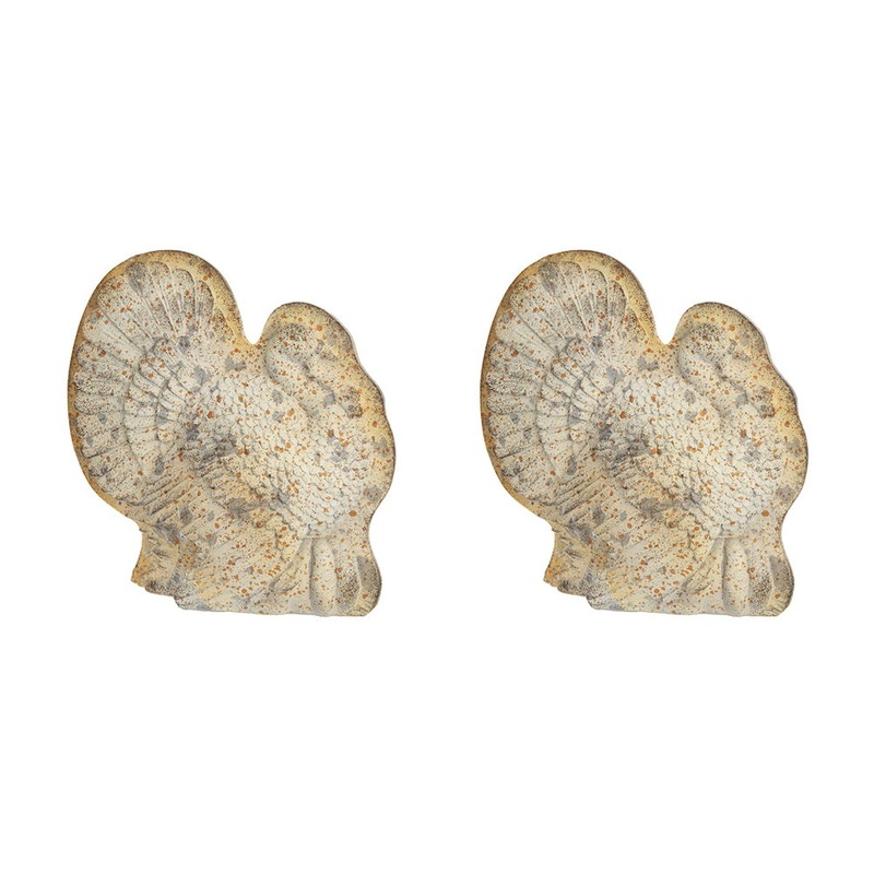 Resin Turkey With Pumpkin Rustic, For Harvest Festival Fall Festival & Thanksgiving Table Decorations (Set of 2) – Gray