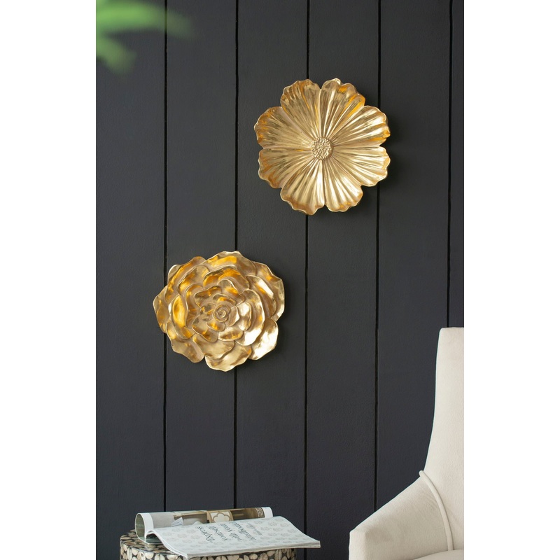 Rose Hanging Resin Wall Accents (Set of 2) – Gold