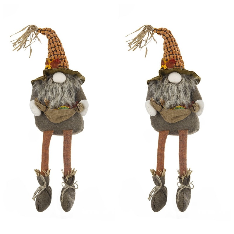 Sitting Gnome With Maple Leaf, For Holiday Harvest Festival Fall Festival & Thanksgiving Table Decorations (Set of 2) – Orange Multi