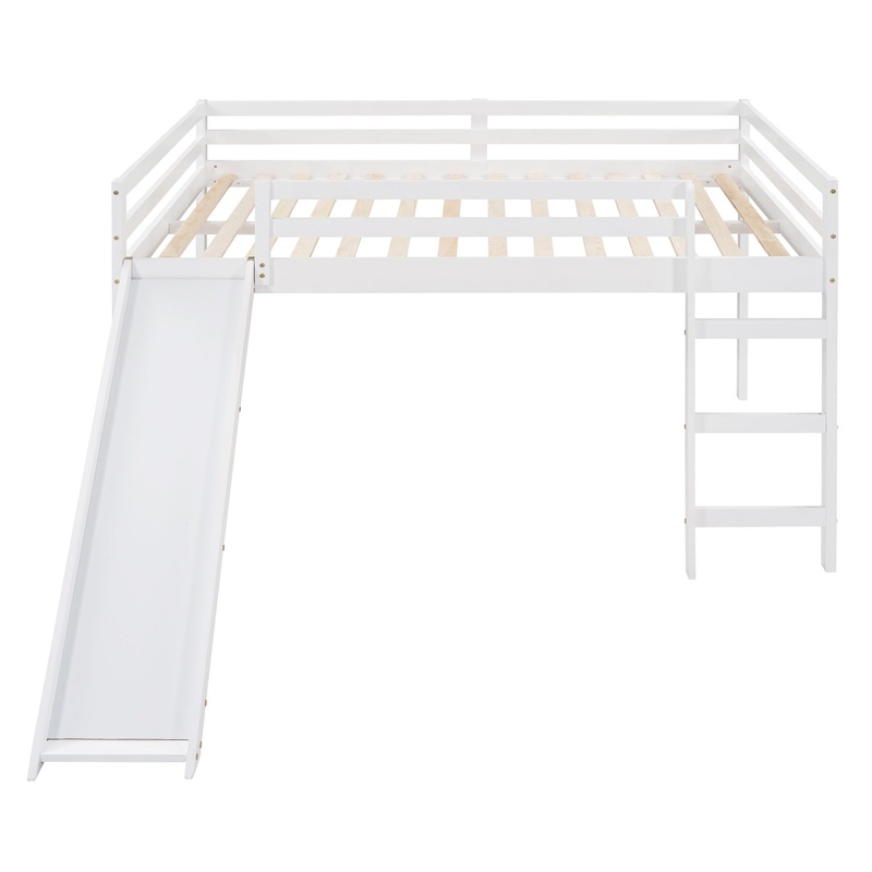 Full Loft Bed With Slide, Multifunctional Design – White