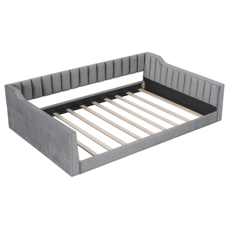 Full Long Size Upholstery Daybed And Side Storage Pocket – Gray