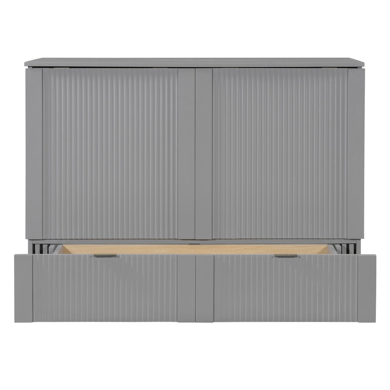 Full Size Murphy Bed With Drawer And A Set Of Sockets & USB Ports, Pulley Structure Design – Gray