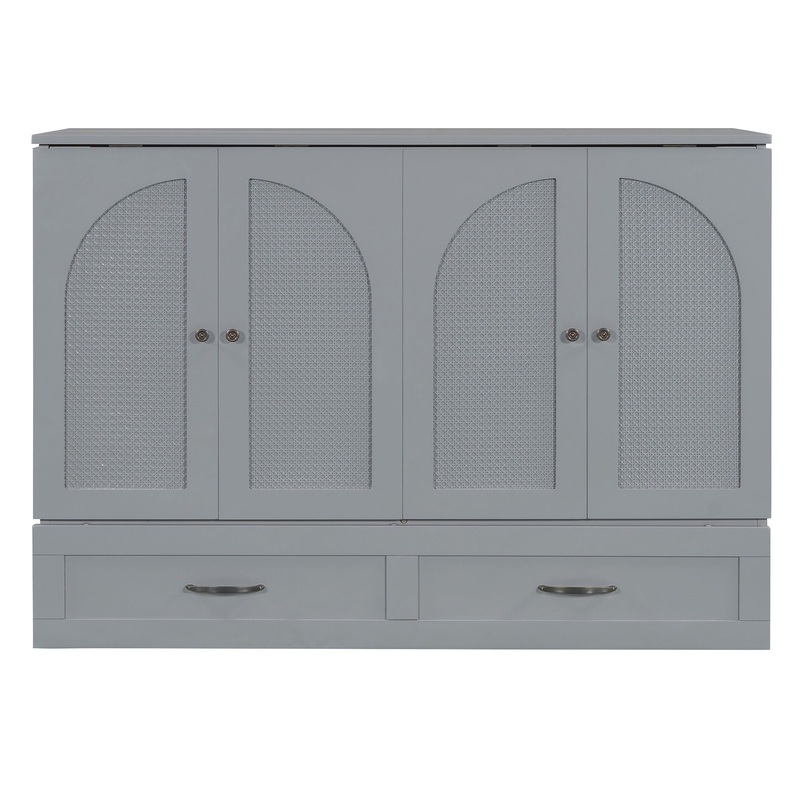 Full Size Murphy Bed With Large Drawers – Gray