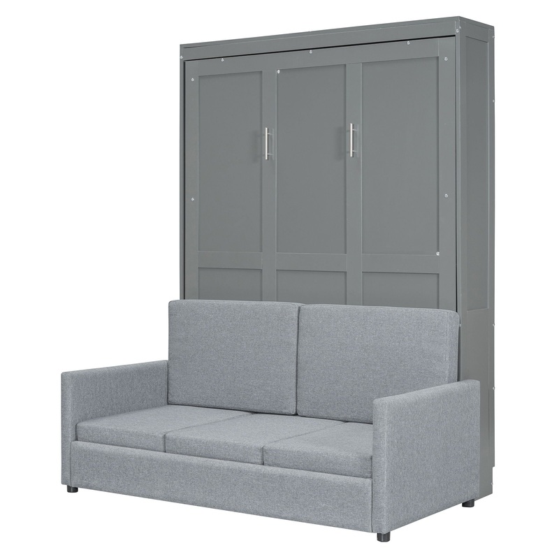 Full Size Murphy Wall Bed With Cushion – Gray