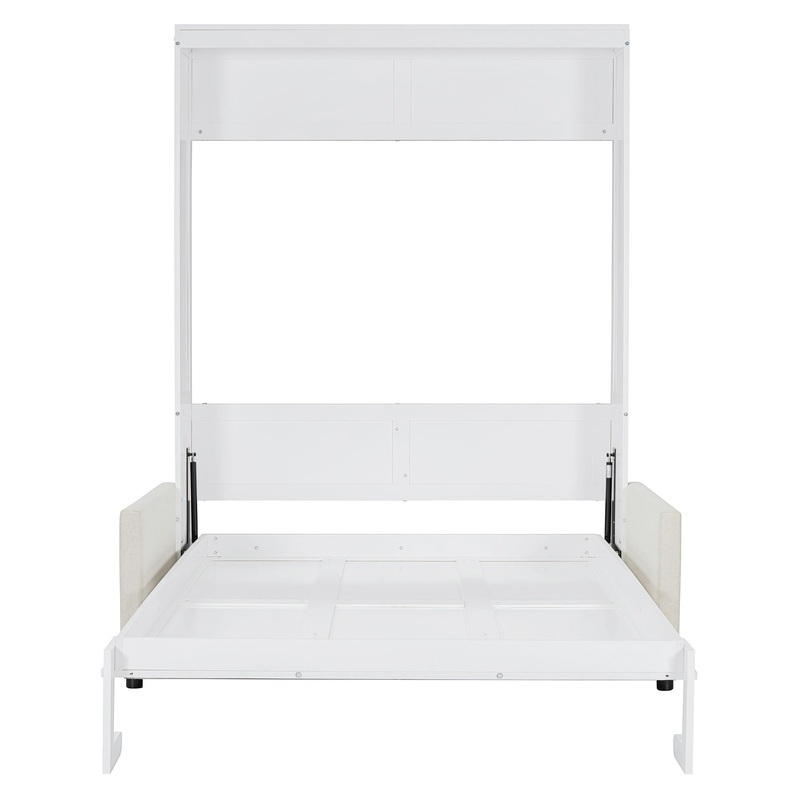 Full Size Murphy Wall Bed With Cushion – White