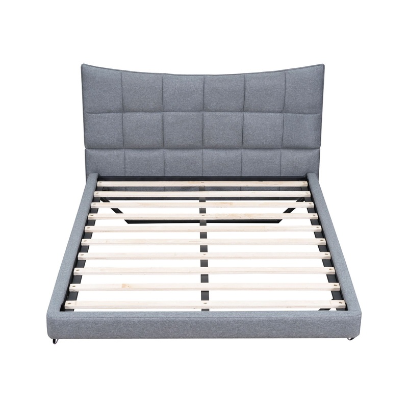 Full Size Upholstered Platform Bed With LED Lights, USB Ports And Outlets – Gray
