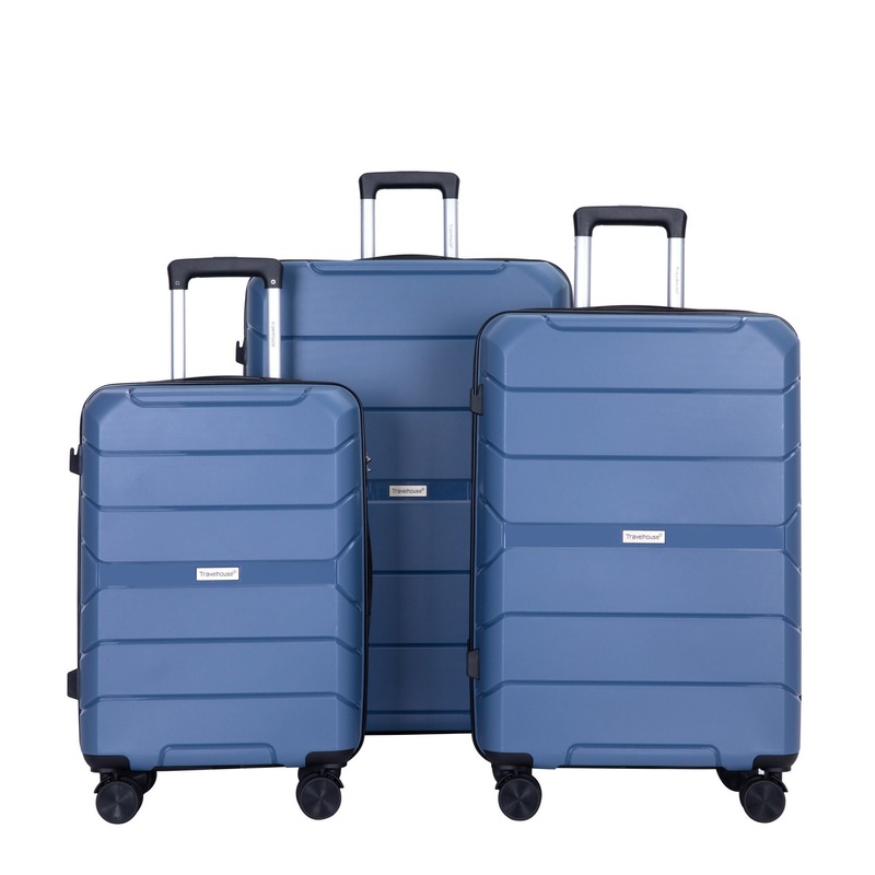 Hardshell Suitcase Spinner Wheels Pp Luggage Sets Lightweight Durable Suitcase With Tsa Lock, 3 Piece Set (20/24/28) – Blue