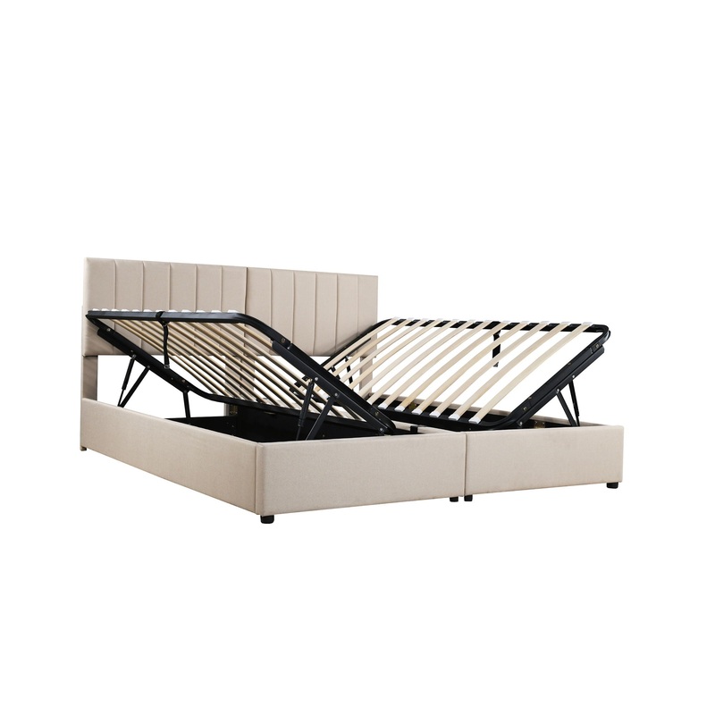 King Size Upholstered Platform Bed With A Hydraulic Storage System – Beige