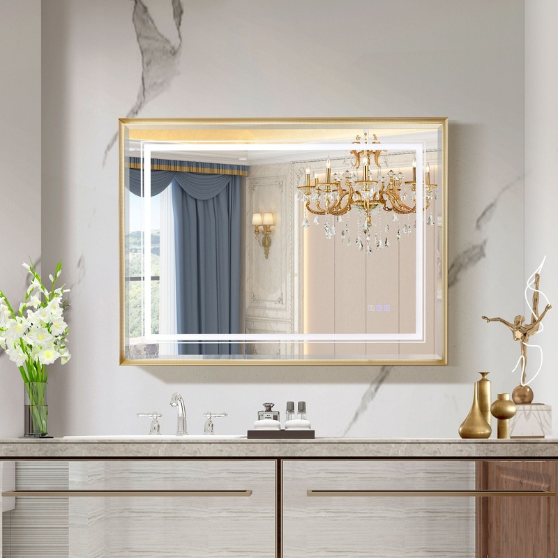 LED Bathroom Beveled Mirror, 3000 – 6000K Gradient Front And Backlit LED Mirror For Bathroom, 3 Colors Dimmable, Ip54 Enhanced Anti Fog