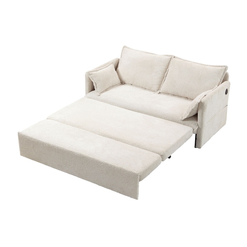 Pull Out Sofa Bed, Corduroy Convertible Sleeper Sofa Couch, Side Storage, And USB / C – Type Charging Ports Chair