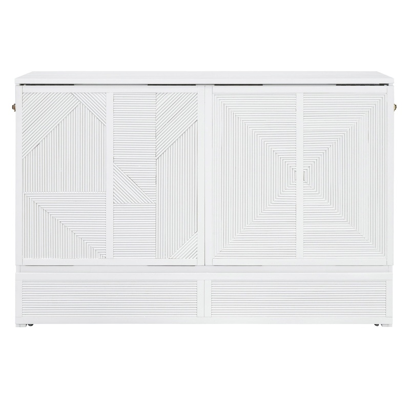 Queen Size Murphy Bed With Large Drawer, USB Ports And Outlets – White