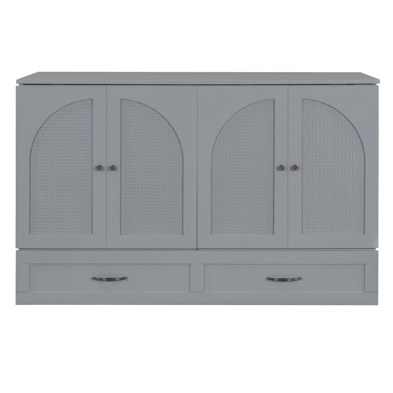Queen Size Murphy Bed With Large Drawers – Gray