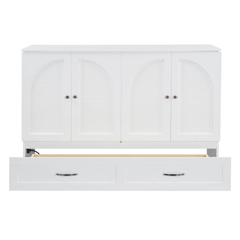 Queen Size Murphy Bed With Large Drawers – White