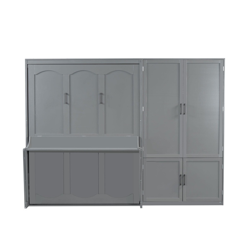 Queen Size Murphy Elegant Wall Bed With Closet – Gray