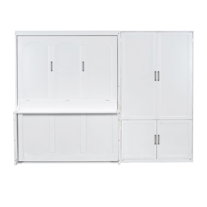 Queen Size Murphy Wall Bed With Closet, Space Saving Design – White