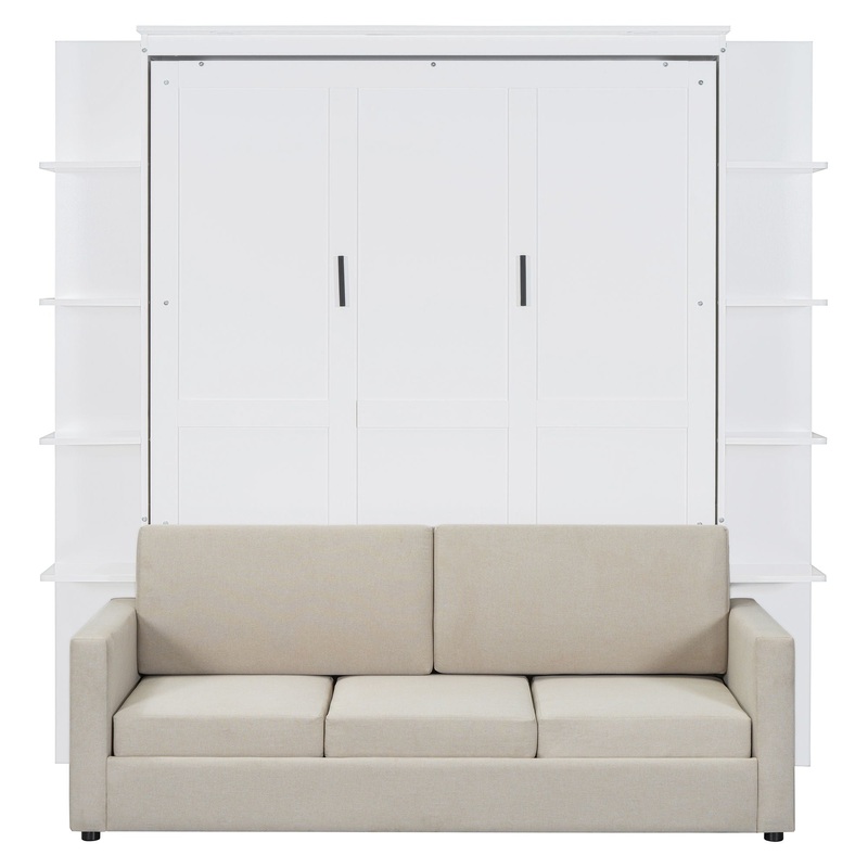 Queen Size Murphy Wall Bed With Sofa, Space Saving – White