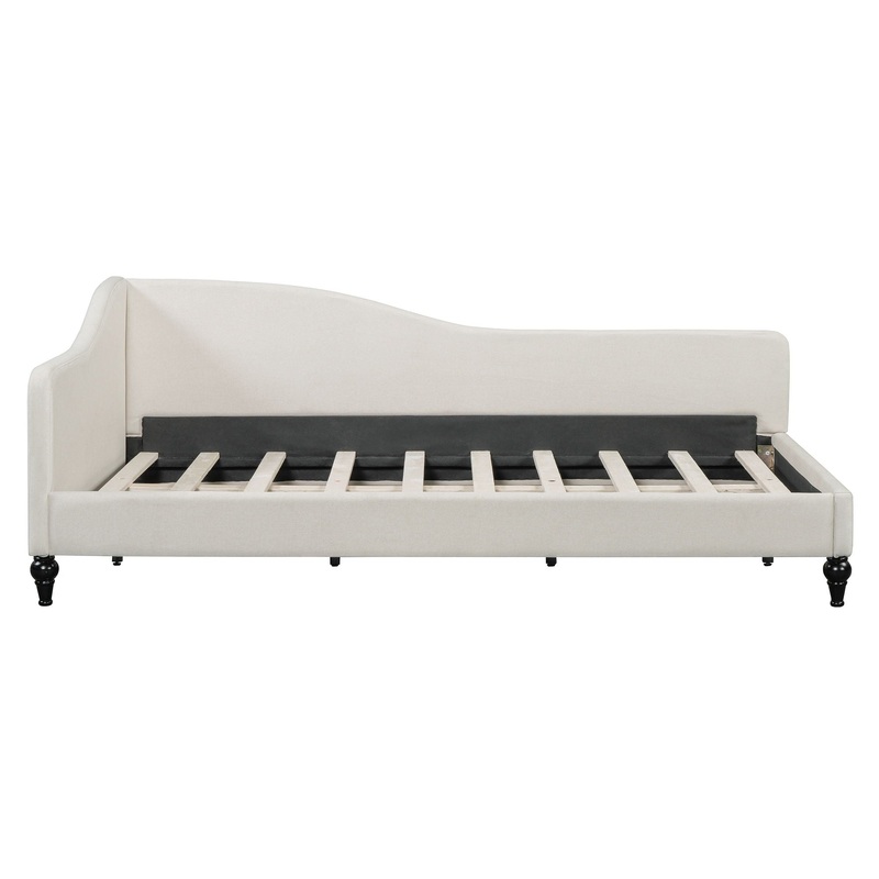 Twin Size Modern L Shaped Linen Daybed With Legs – Beige
