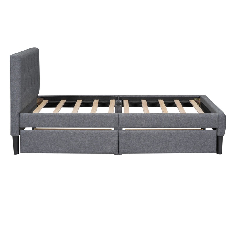 Twin Size Upholstered Platform Bed With 2 Drawers – Gray