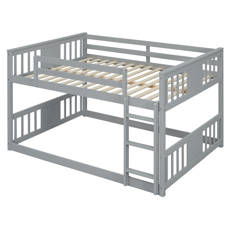 Full Over Full Classic Bunk Bed With Ladder – Gray
