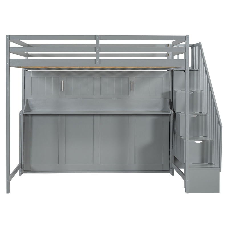 Full Over Full Size Murphy Bed With Hydraulic Lift & Desk Design – Gray