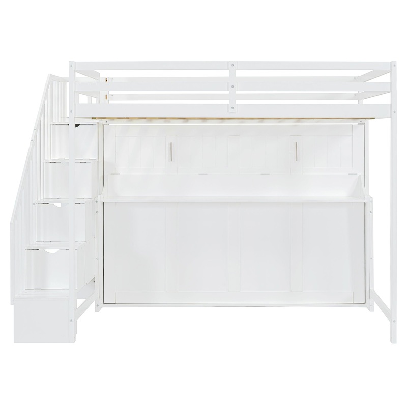 Full Over Full Size Murphy Bed With Hydraulic Lift & Desk Design – White