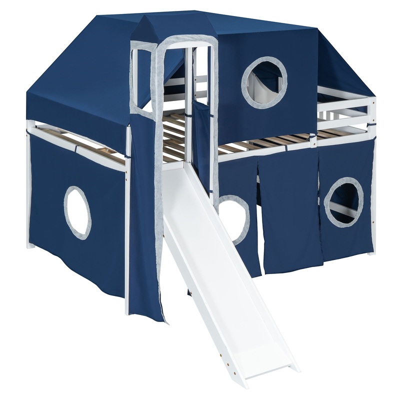 Full Size Loft Bed With Tent And Tower – Blue