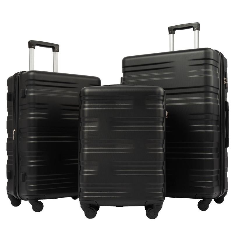Hardshell Luggage Sets 3 Pieces Spinner Suitcase With Tsa Lock Lightweight 20 24 28 – Black