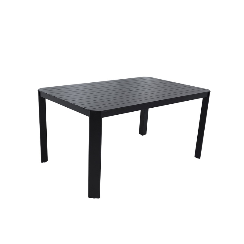 Modern Outdoor Table With Alternating Wide And Narrow Slats, Angled Corners, 2 Big Umbrella Hole, And Adjustable Non Slip Pads – Bourbon Brown