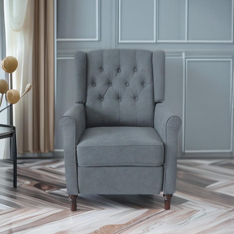 New Design Classic Waterproof Fabric Living Room Pull Button Sofa, High Back Manual Recliner Chair Cinema Home Theatre Cozy Recliner Sofa – Dark Gray