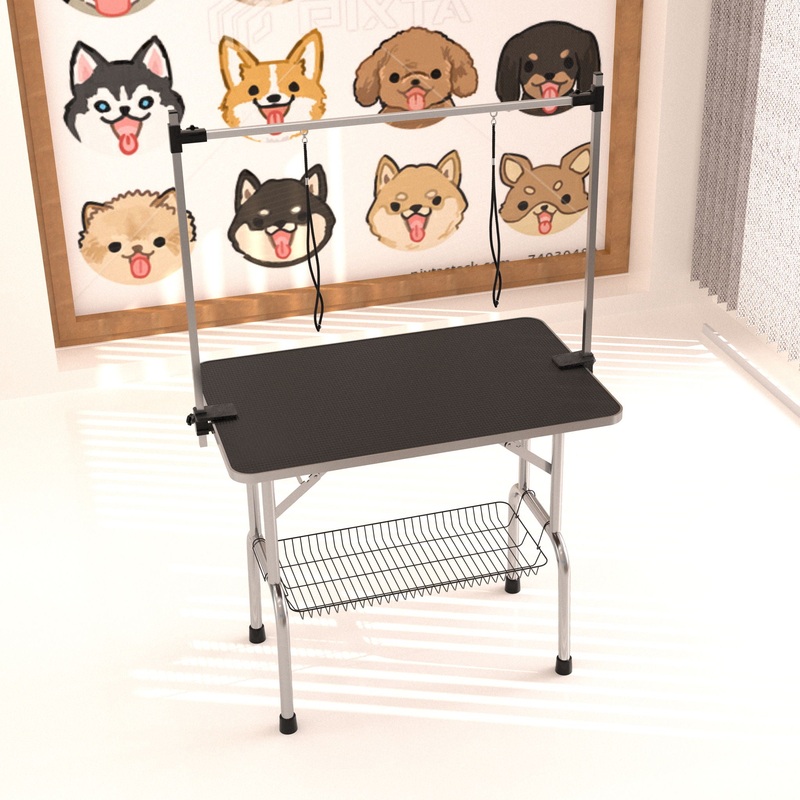 Professional Dog Pet Grooming Table Adjustable Heavy Duty Portable With Arm & Noose & Mesh Tray – Black