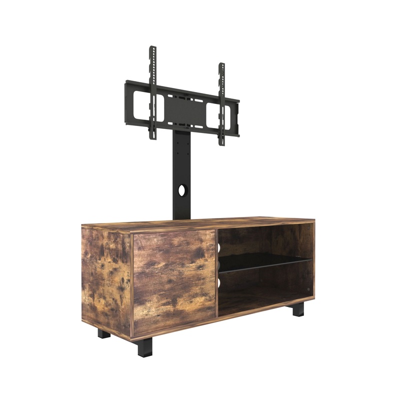 Rustic Brown TV Console With Push-To-Open Storage Cabinet For TV, Wood & Glass TV Stand For Living Room Bedroom – Rustic Brown
