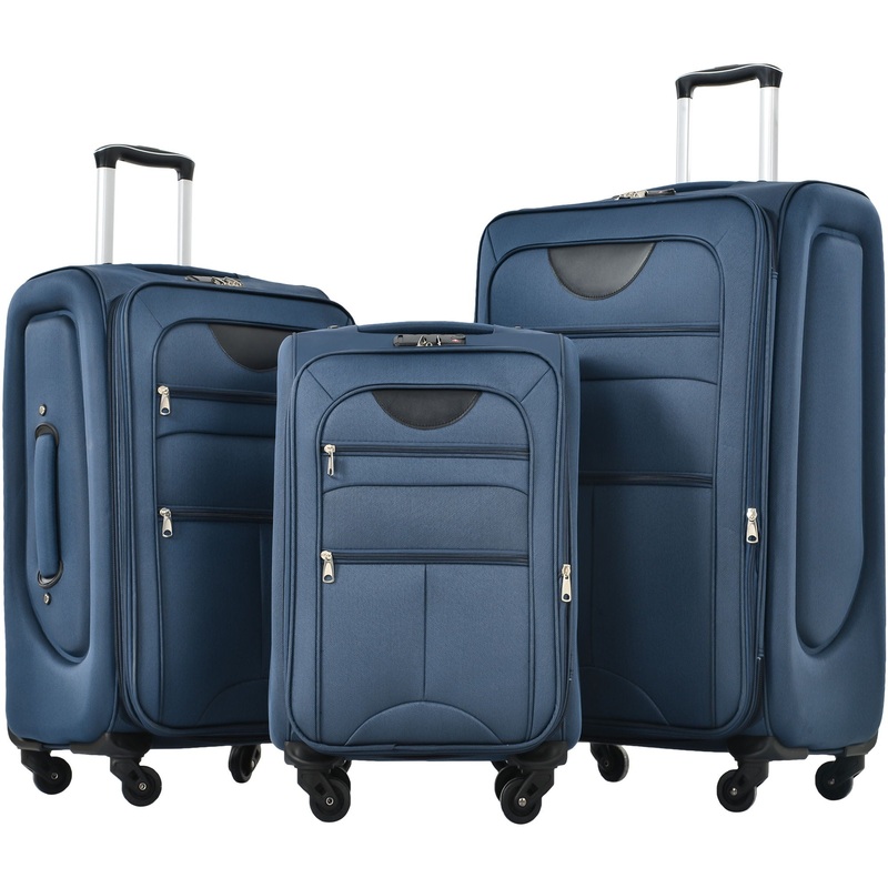 Softside Luggage Expandable 3 Piece Set Suitcase Upright Spinner Softshell Lightweight Luggage Travel Set – Dark Blue