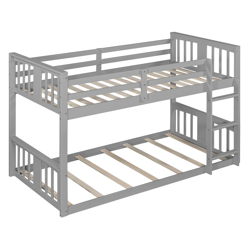 Twin Over Twin Classic Bunk Bed With Ladder – Gray