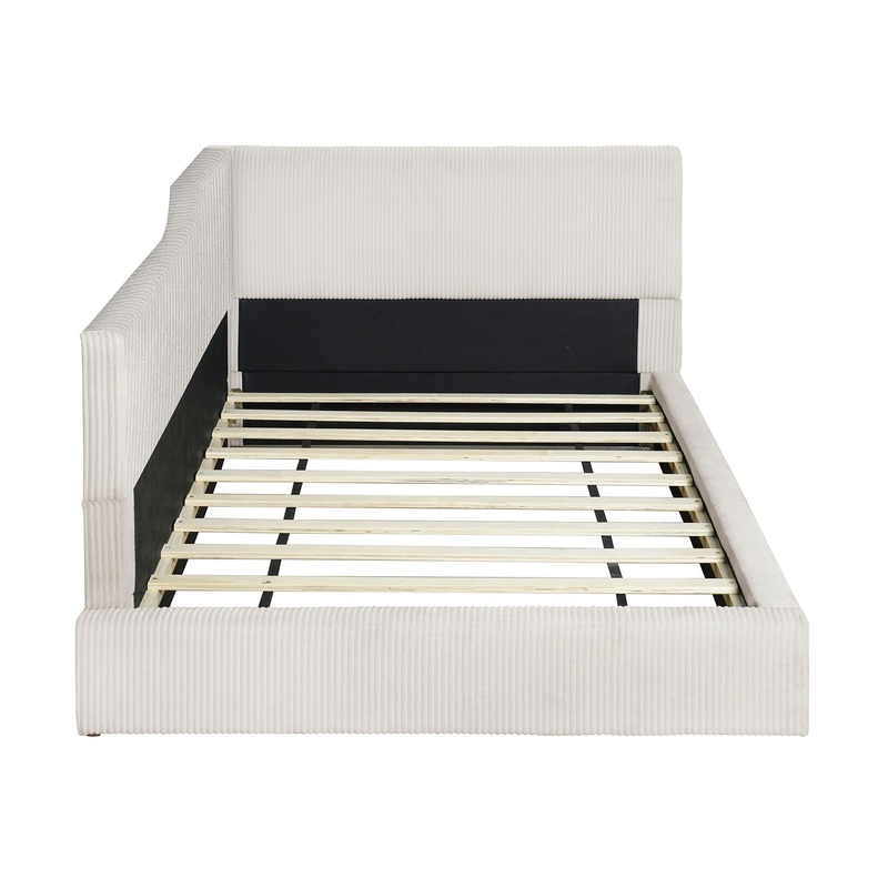 Twin Size L Shaped Upholstered Daybed – Beige
