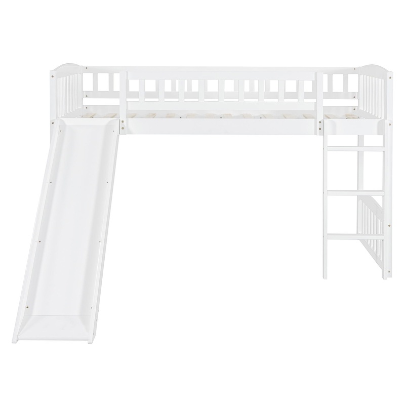 Twin Size Loft Bed With Slide And Ladder – White