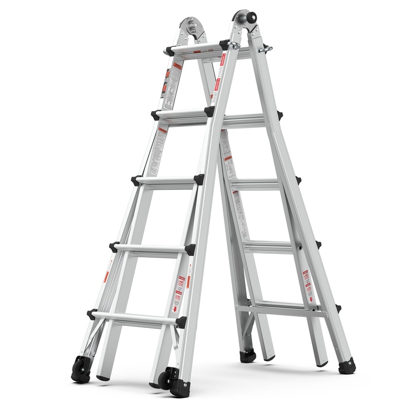 22′ Aluminum Multi-Position Ladder With Wheels, 300 Lbs Weight Rating – Metallic Gray