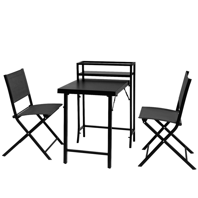 3 Piece Patio Bistro Set, Patio Set Of Foldable Patio Table And Chairs, Outdoor Patio Furniture Sets – Black