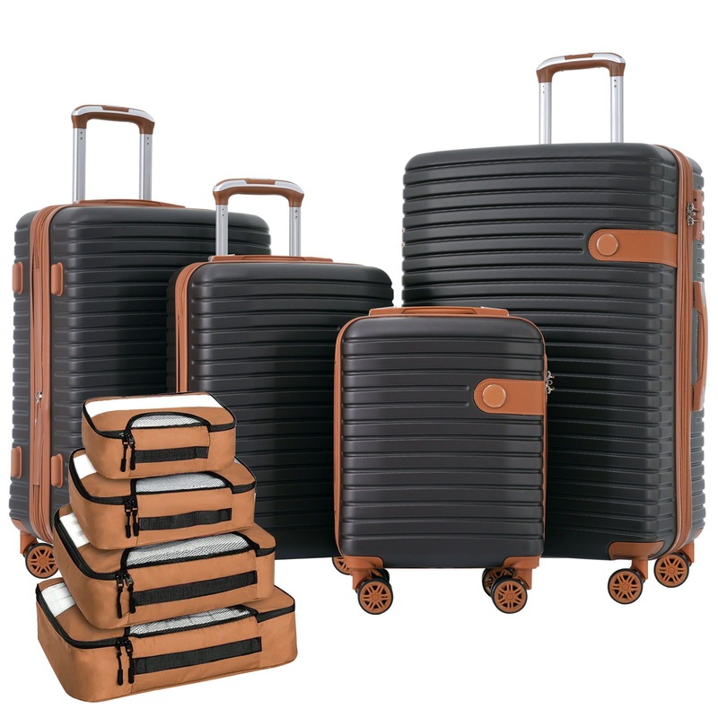 4 Piece Luggage Set Suitcase Set, Abs Hard Shell Lightweight Expandable Travel Luggage With 4 Packing Cubes, Tsa Lock, Spinner Wheels (16 / 20 / 24 / 28) – Coffee