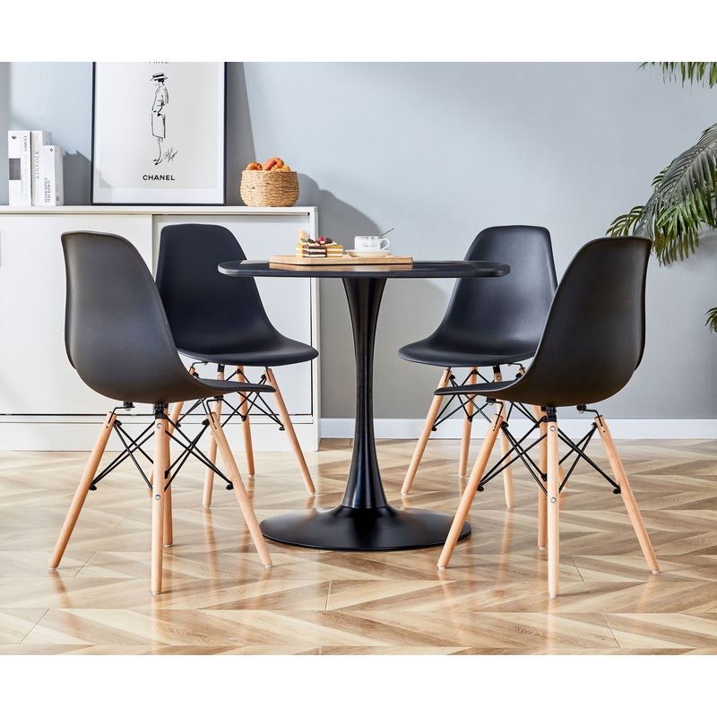 5 Pieces Dining Set Table Metal Leg Dining Table For 4 – 6 People With MDF Table Top, Pedestal Dining Table, End Table Leisure Coffee Table – Black