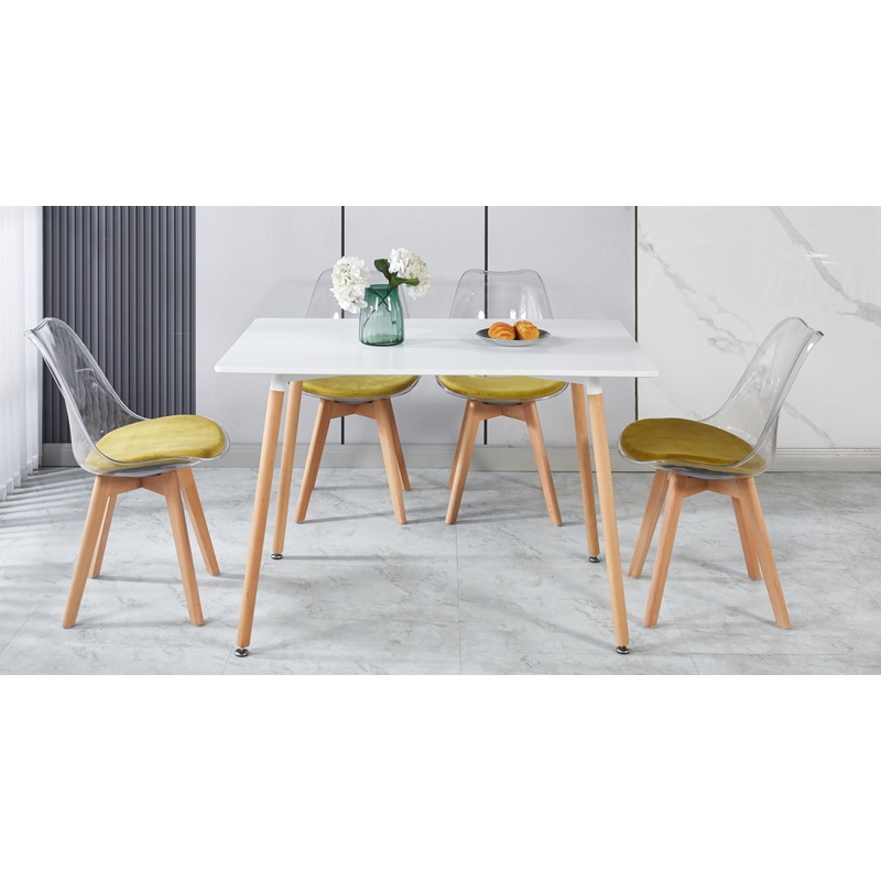 5 Pieces Dining Set, Table Metal Leg Mid-Century Dining Table For 4 – 6 People, Pedestal Dining Table, Table Leisure Coffee Table – White